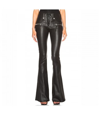 Women Punk Drawstring Slim Hip Pant Pu Lacing Leather Pants